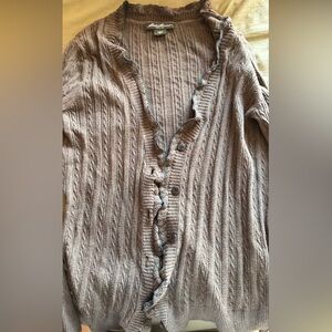 Eddie Bauer Taupe Ruffled Cardigan